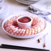 Cooked shrimp with cocktail sauce